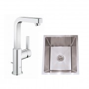 GROHE 德國 Lineare 23296 企身單控面盆龍頭 配Walrus FA3844AR 不銹鋼單膽平邊台底廚盆連去水
