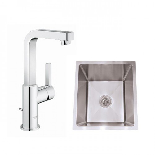 GROHE 德國 Lineare 23296 企身單控面盆龍頭 配Walrus FA3844AR 不銹鋼單膽平邊台底廚盆連去水
