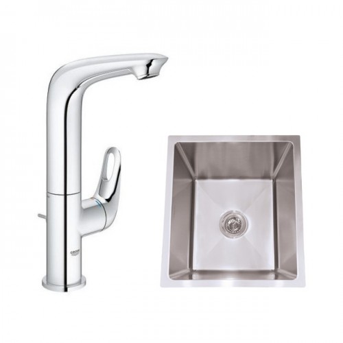 GROHE 德國 Eurostyle New 23569003 高身面盆龍頭 配Walrus FA3844AR 不銹鋼單膽平邊台底廚盆連去水 GROHE 德國 Eurostyle New 23569003 高身面盆龍頭 配Walrus FA3844AR 不銹鋼單膽平邊台底廚盆連去水