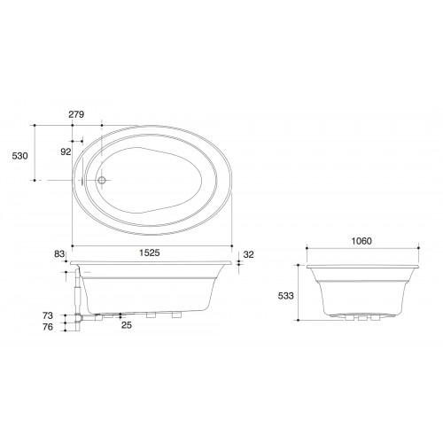 KOHLER 美國 Serif 1183T 橢圓形纖維浴缸 1525x1060x533mm 白色