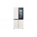 LG F554GBBV3B refrigerator front view with the viewing window illuminated