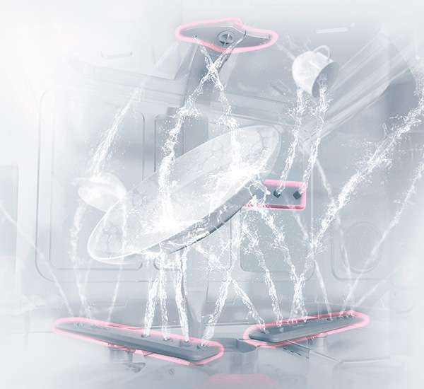Four spray arms in the dishwasher