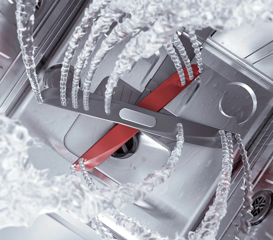 Close-up of the counter-rotating Cross Wash spray arms