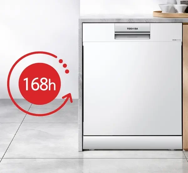 Dishwasher with a 168-hour dry-storage illustration