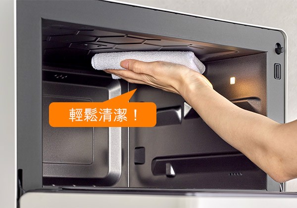以軟布擦拭 NN-DS59RW 爐腔頂部的清潔示意