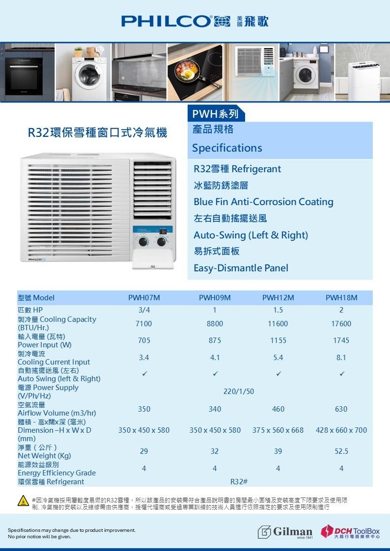 PHILCO 飛歌 PWH12M 1.5匹 窗口冷氣機