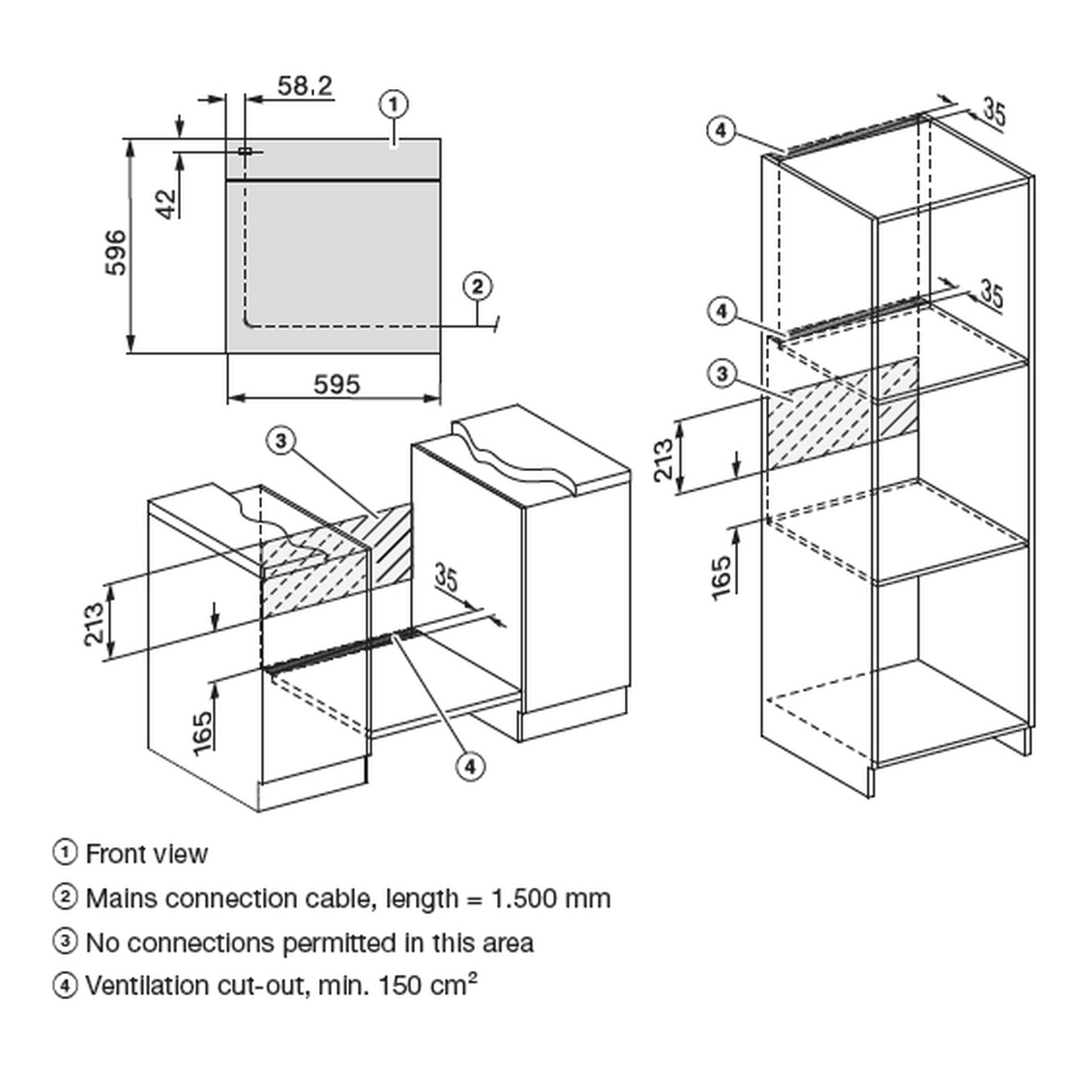 MIELE H 2761-1 B installation drawing and cut-out dimensions 1
