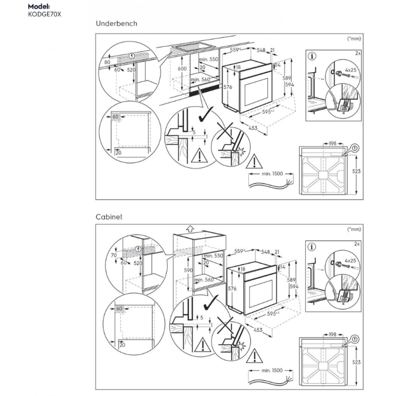 KODGE70X Installation Drawing and Cut-out Dimensions